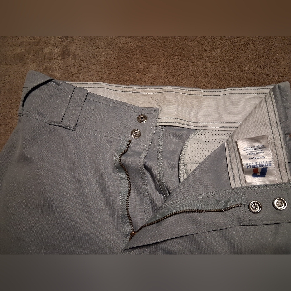 Russell Athletic Men's Gray Baseball Pants, Beltloops, Reinforced Knees